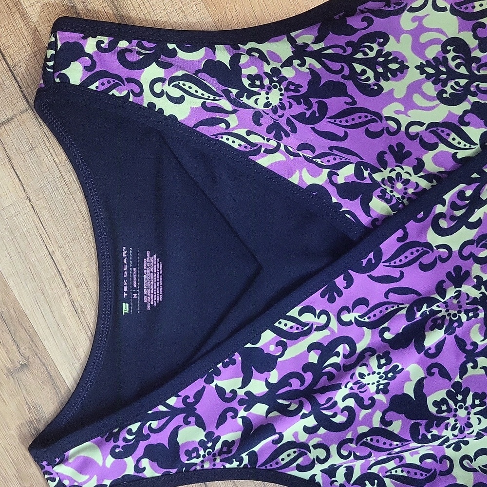 TEKGEAR Navy Purple Lime Green Fleur De Lis Modest Sleeveless Athletic Dress - Picture 4 of 8